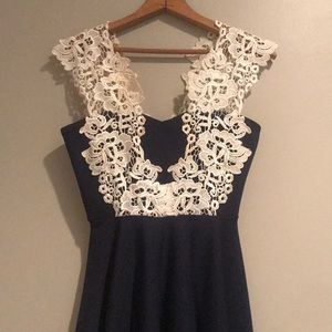Navy blue fit and flare cocktail dress